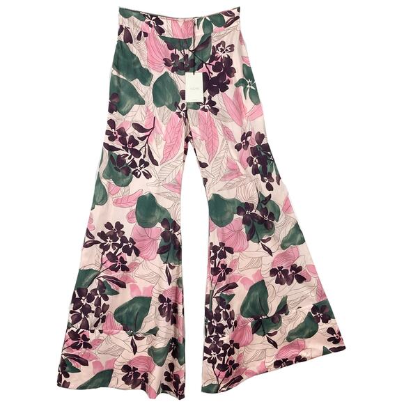 ALEXIS Pants - NWT New ALEXIS Pants M Floral Pink Green Super-Wide-Flare Cuffed Palazzo”Dasha”